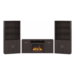 studio c bookcase set with fireplace tv stand in storm gray - engineered wood