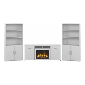 Studio C Bookcase Set with Fireplace TV Stand in White - Engineered Wood