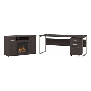 hybrid 72w desk with fireplace tv stand in storm gray - engineered wood