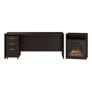 series c 72w desk with electric fireplace in mocha cherry - engineered wood