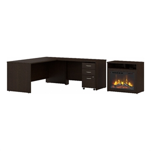 Series C 72W L Desk with Electric Fireplace in Mocha Cherry - Engineered Wood