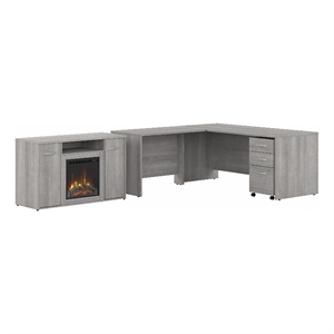 studio c 72w l desk with fireplace tv stand in platinum gray - engineered wood