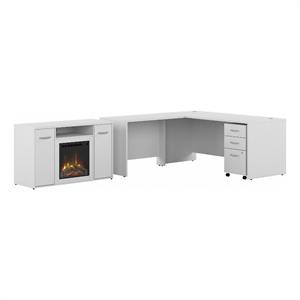 Studio C 72W L Desk with Fireplace TV Stand in White - Engineered Wood