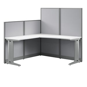 Office in an Hour 65W L Shaped Cubicle Desk in Pure White - Engineered Wood