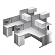 Office in an Hour 4 Person L Cubicle Desk Set in Pure White - Engineered Wood