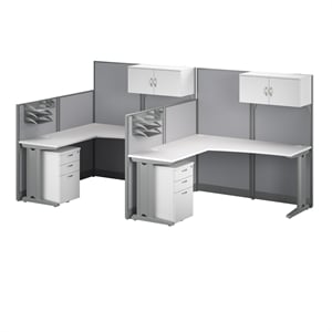 Office in an Hour 2 Person L Cubicle Desk Set in Pure White - Engineered Wood