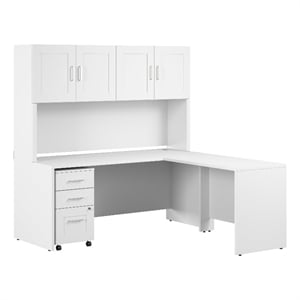 Hampton Heights 72W L Desk with Hutch and Drawers in White - Engineered Wood
