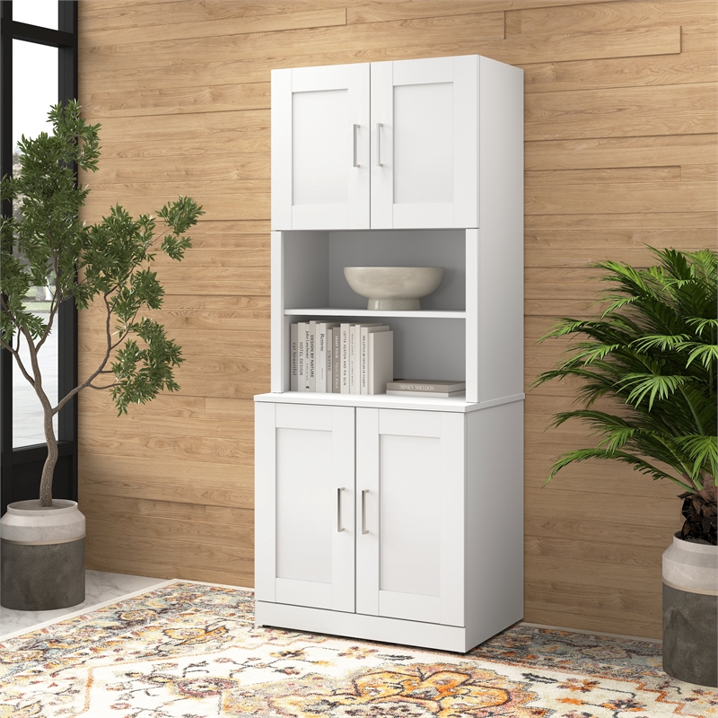 Hampton Heights Storage Cabinet with Doors and Hutch in White - Engineered Wood