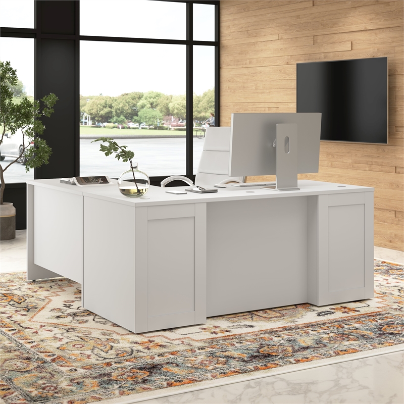 Hampton Heights 72W x 30D Executive L-Shaped Desk in White - Engineered Wood