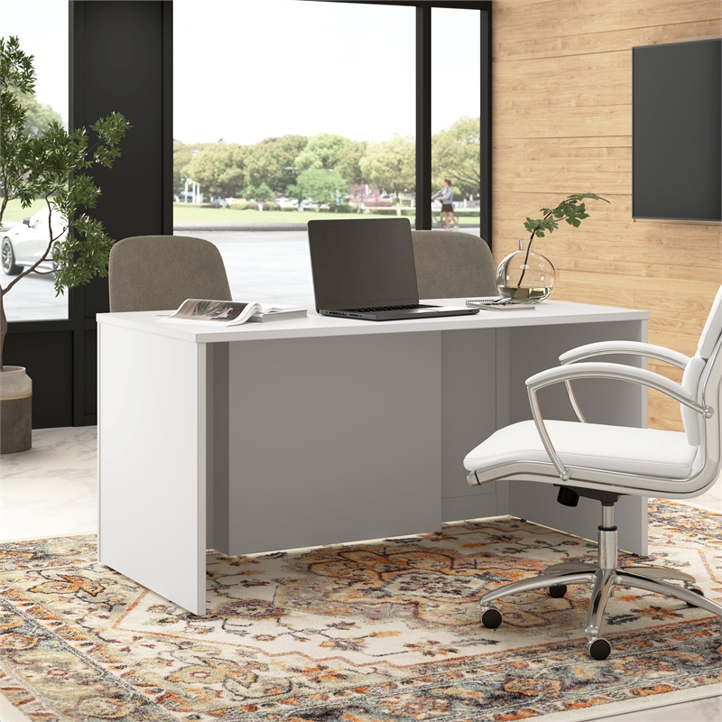 Hampton Heights 60W x 30D Executive Desk in White - Engineered Wood