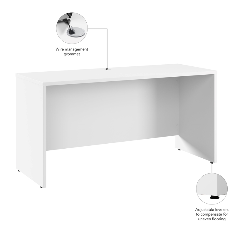 Hampton Heights 60W x 24D Credenza Desk in White - Engineered Wood