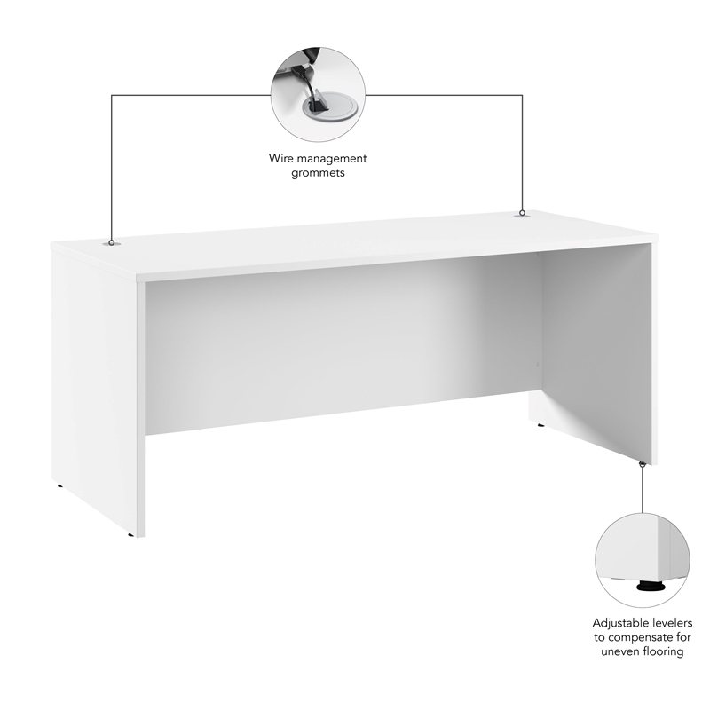 Hampton Heights 72W x 30D Office Desk in White - Engineered Wood