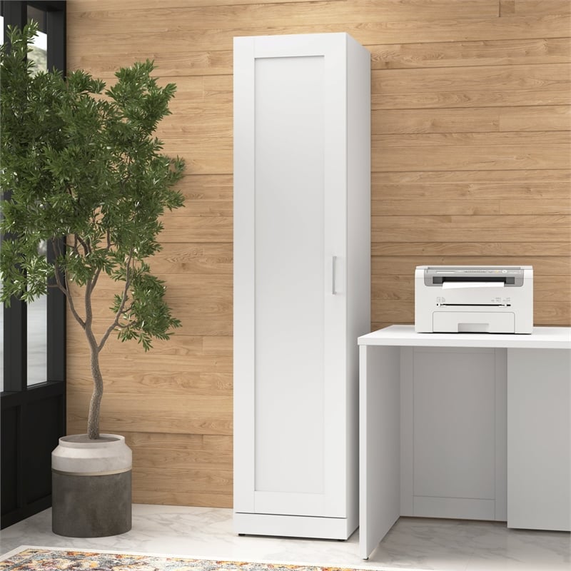 Hampton Heights Tall Narrow Storage with Door in White