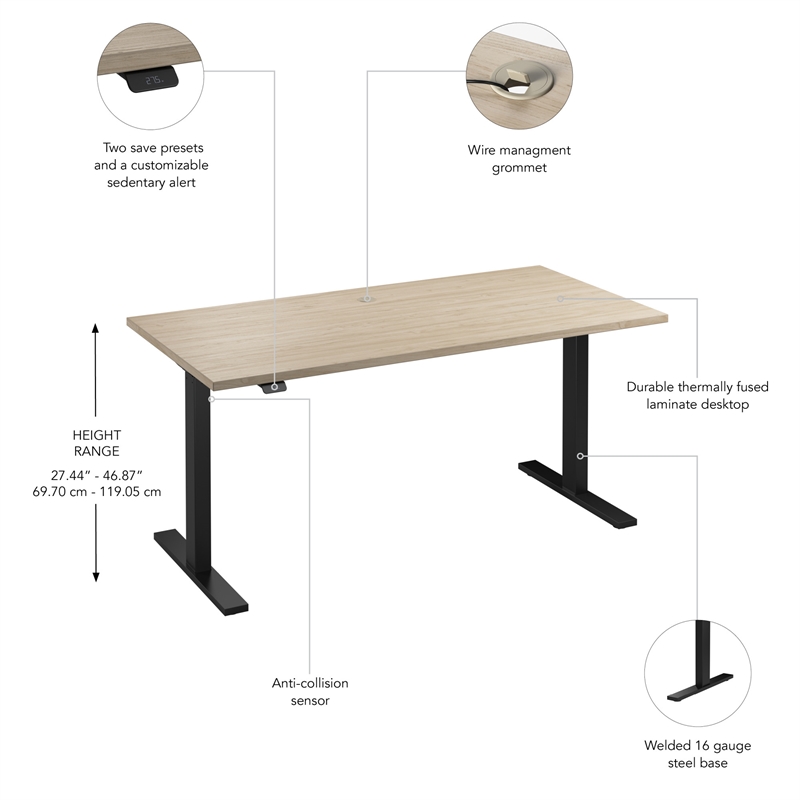 Move 60 Series 60W Adjustable Standing Desk in Natural Elm - Engineered Wood