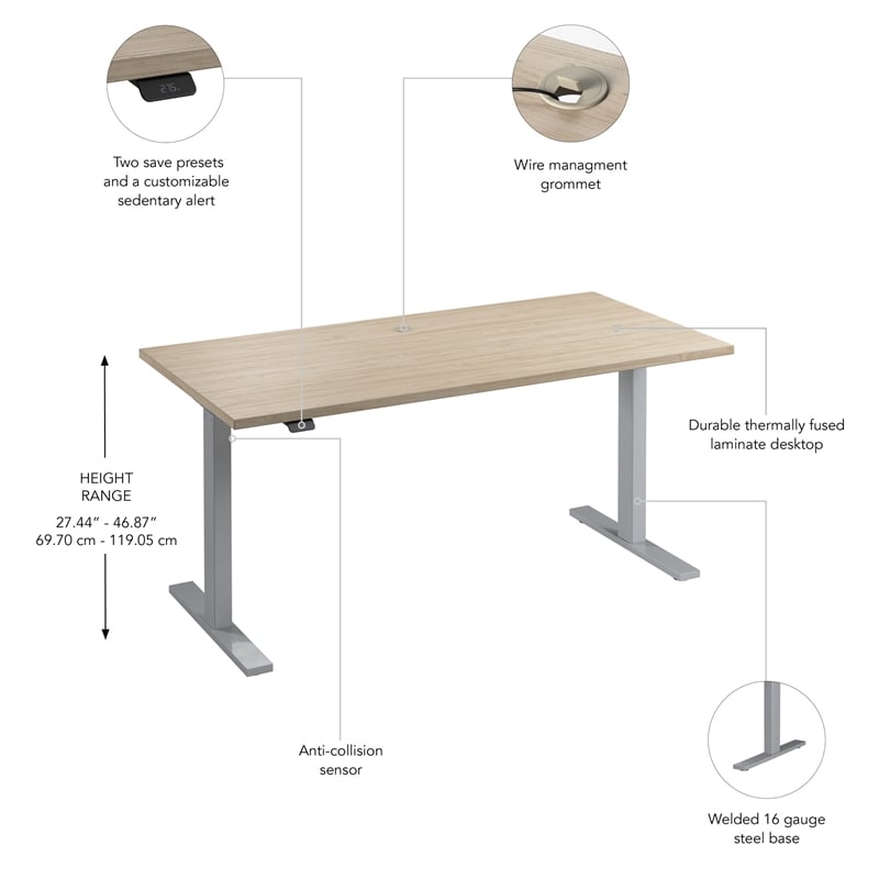 Move 60 Series 60W Adjustable Standing Desk in Natural Elm - Engineered Wood