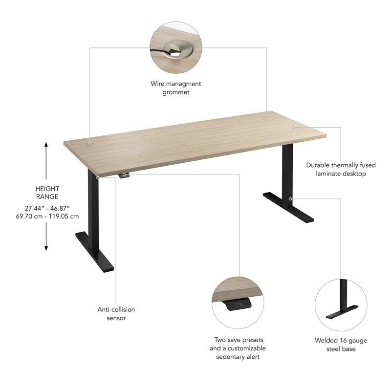 Move 60 Series 72W Adjustable Standing Desk in Natural Elm - Engineered Wood