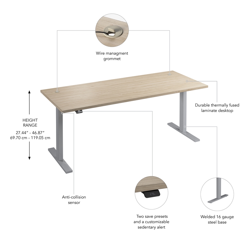 Move 60 Series 72W Adjustable Standing Desk in Natural Elm - Engineered Wood