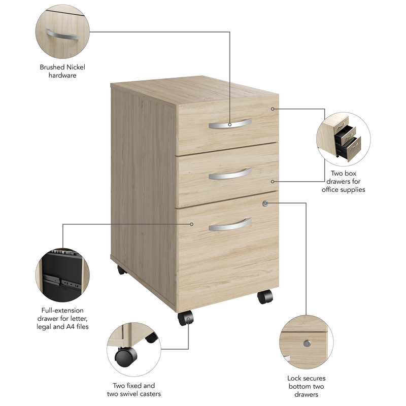 Studio C 3 Drawer Mobile File Cabinet in Natural Elm - Engineered Wood