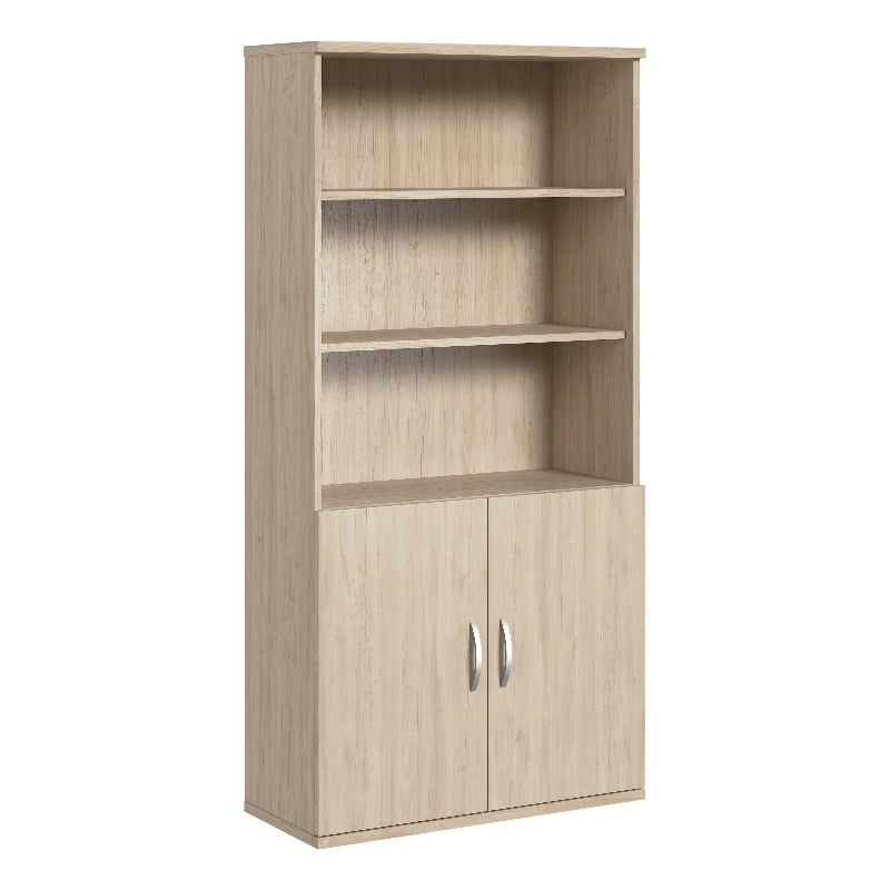 Studio C Tall 5 Shelf Bookcase with Doors in Natural Elm - Engineered Wood