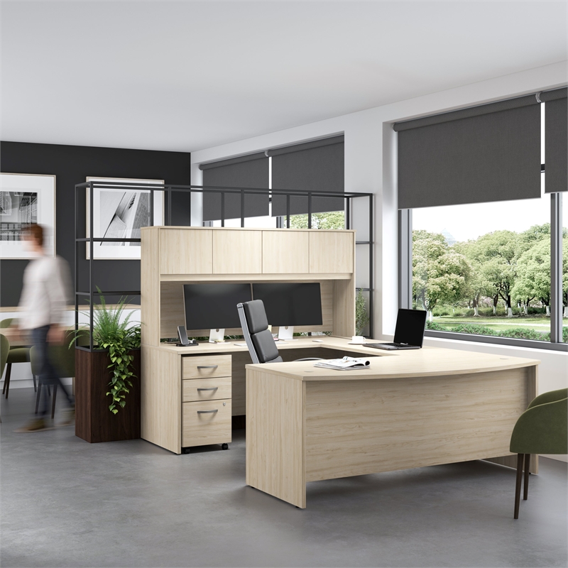 Studio C 72W U Shaped Desk with Hutch & Drawers in Natural Elm - Engineered Wood