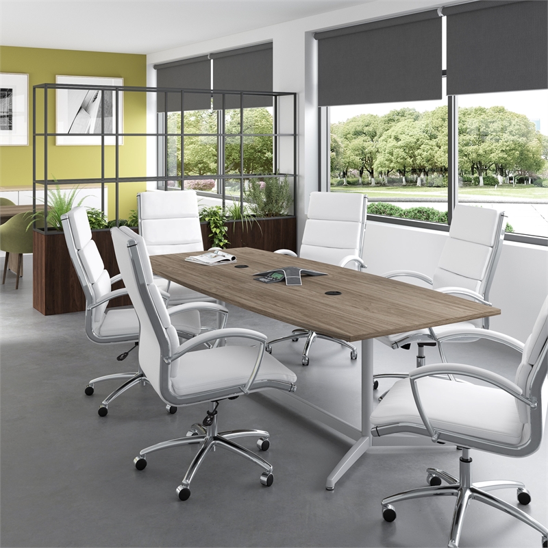 Bush Business Furniture 96W x 42D Boat Shaped Conference Table in Modern Hickory