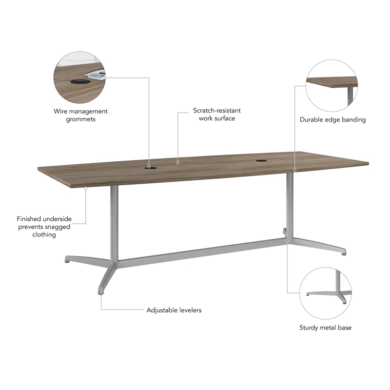 Bush Business Furniture 96W x 42D Boat Shaped Conference Table in Modern Hickory