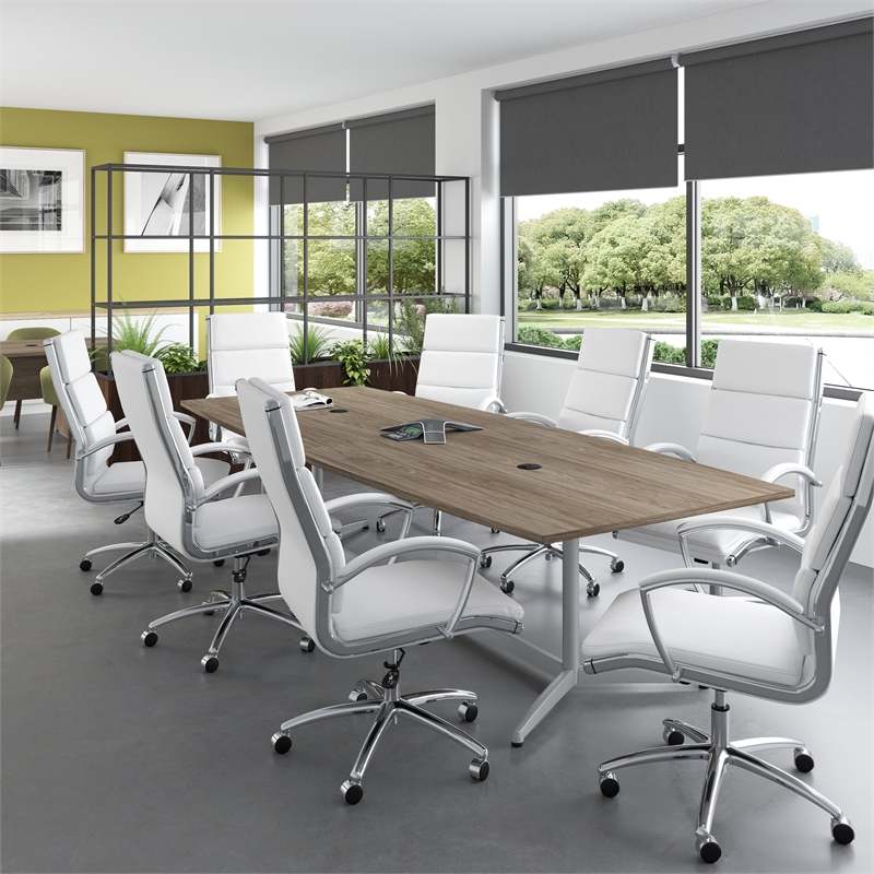 Bush Business Furniture 120W Boat Shaped Conference Table in Modern Hickory