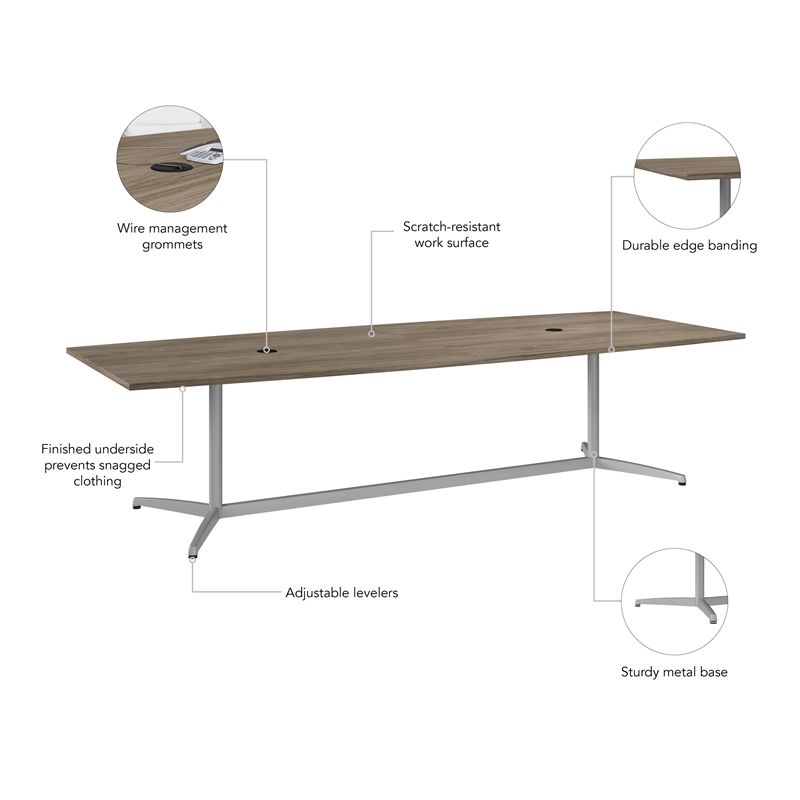 Bush Business Furniture 120W Boat Shaped Conference Table in Modern Hickory