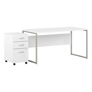 Hybrid 60W x 30D Computer Desk with Drawers in White - Engineered Wood