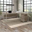 Hybrid 72W L Shaped Table Desk with Drawers in Modern Hickory - Engineered Wood