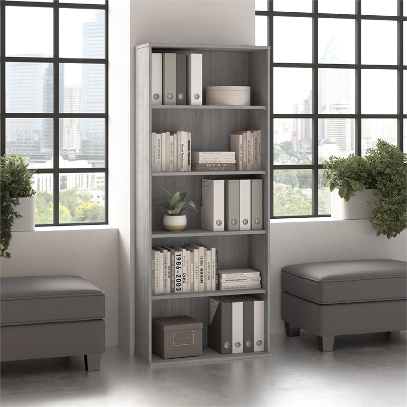 Hustle Tall 5 Shelf Bookcase in Platinum Gray - Engineered Wood