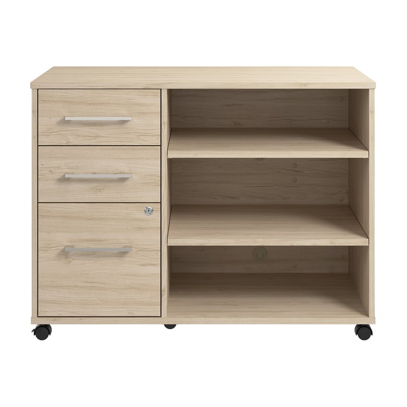 Hustle Office Storage Cabinet with Wheels in Natural Elm - Engineered Wood