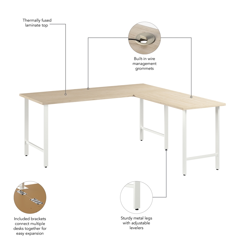 Hustle 72W L Shaped Computer Desk in Natural Elm - Engineered Wood