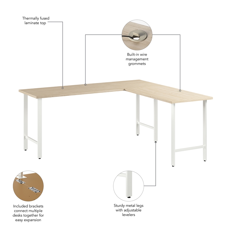 Hustle 72W x 24D L Shaped Computer Desk in Natural Elm - Engineered Wood