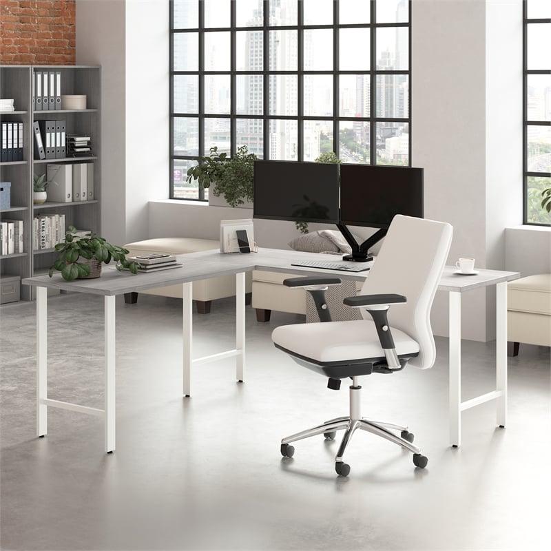 Hustle 72W x 24D L Shaped Computer Desk in Platinum Gray - Engineered Wood