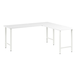Hustle 72W L Shaped Computer Desk with Metal Legs in White - Engineered Wood