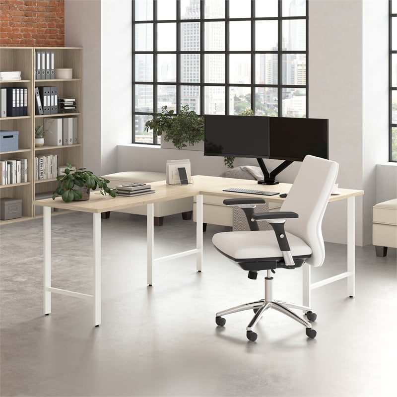 Hustle 60W x 30D L Shaped Computer Desk in Natural Elm - Engineered Wood