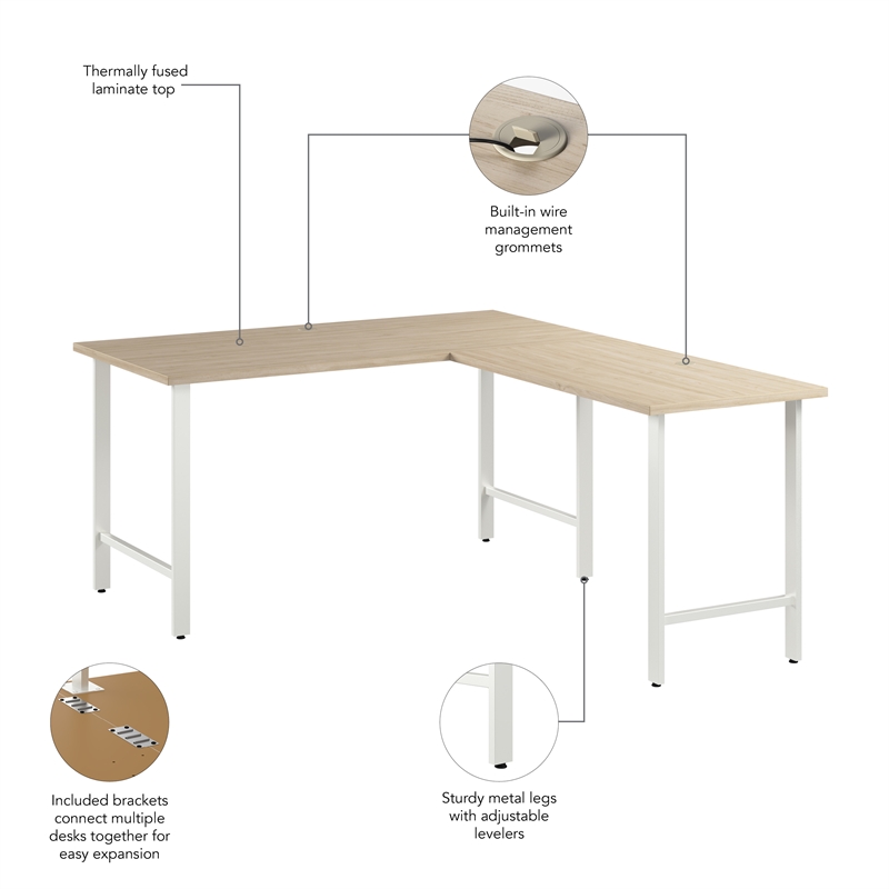 Hustle 60W x 30D L Shaped Computer Desk in Natural Elm - Engineered Wood