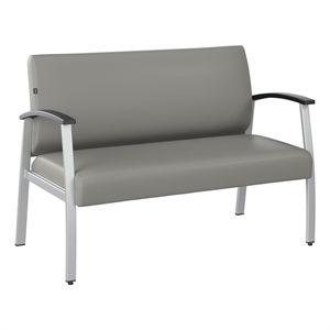 Bush Business Arrive Waiting Room Loveseat with Arms in Light Gray Vinyl