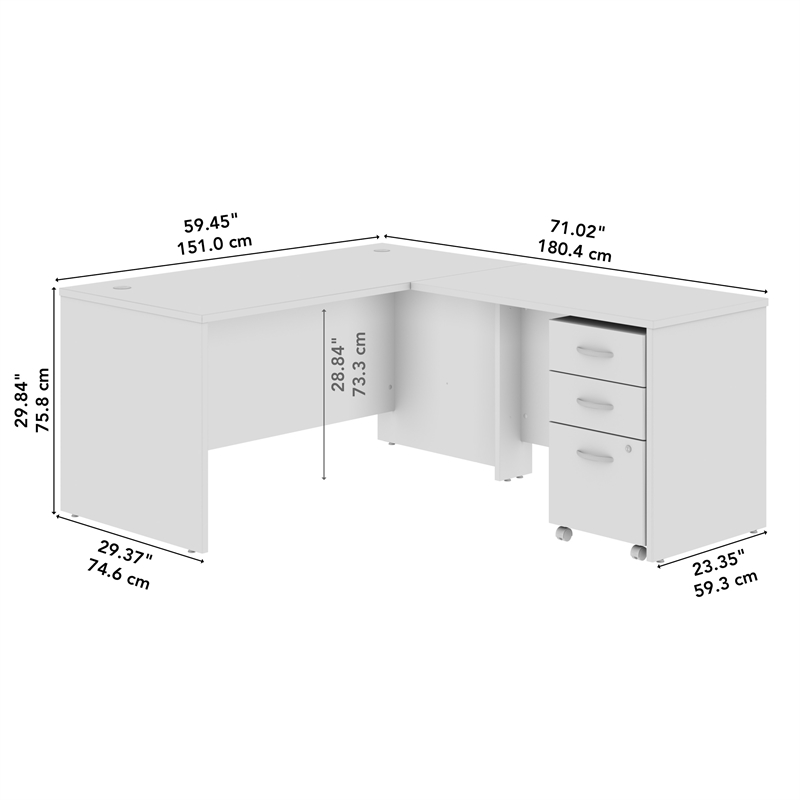 Series C 60W L Shaped Desk with Mobile File Cabinet in Mocha Cherry