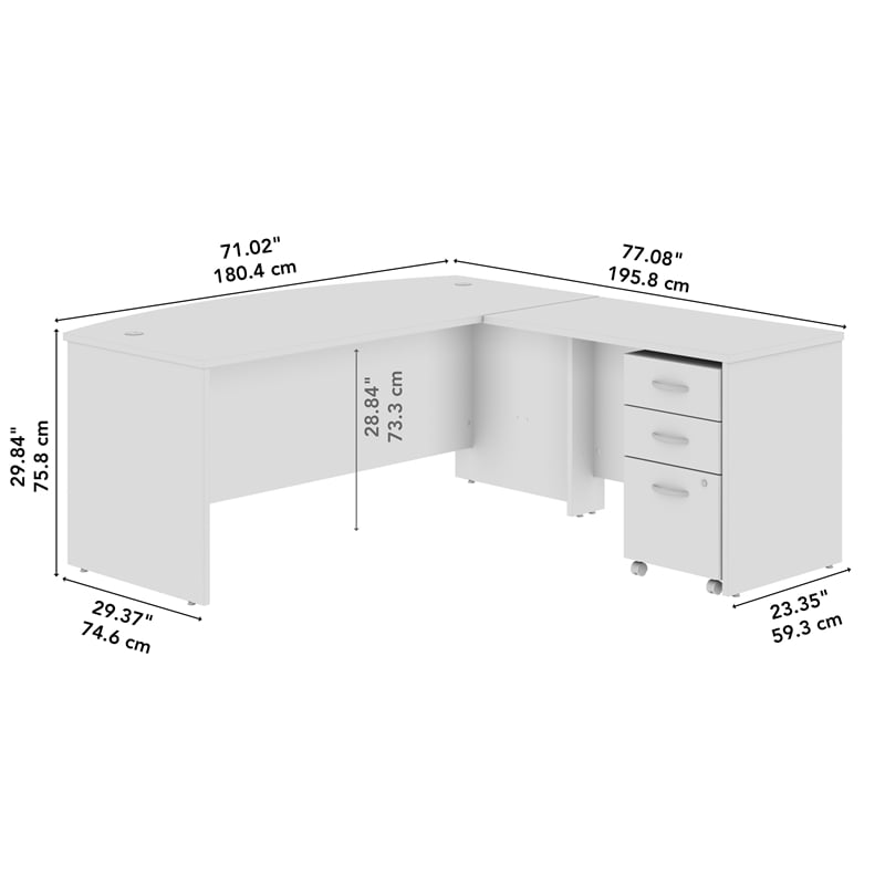 Series C 72W Bow Front L Shaped Desk with Mobile File Cabinet in Mocha Cherry