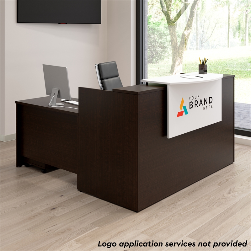 Arrive 72W x 72D L Reception Desk with Drawers in Mocha Cherry - Engineered Wood