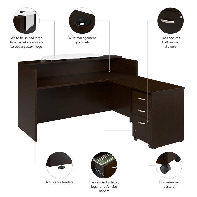Arrive 72W x 72D L Reception Desk with Drawers in Mocha Cherry - Engineered Wood