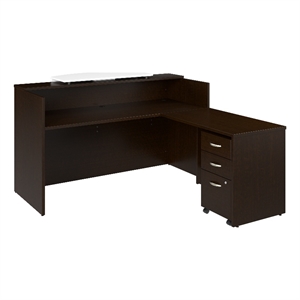 Arrive 72W x 72D L Reception Desk with Drawers in Mocha Cherry - Engineered Wood