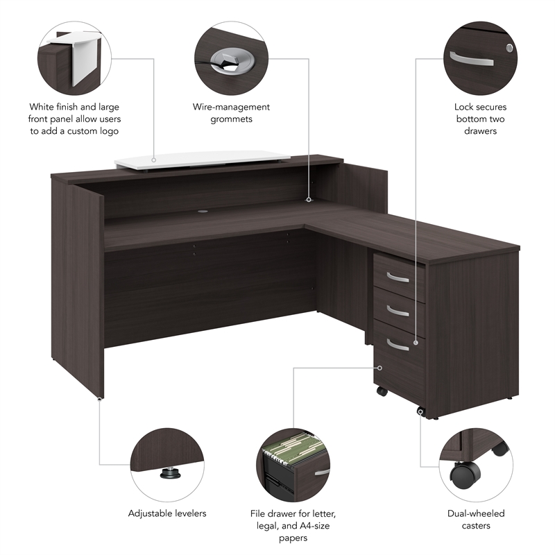 Arrive 72W x 72D L Reception Desk with Drawers in Storm Gray - Engineered Wood