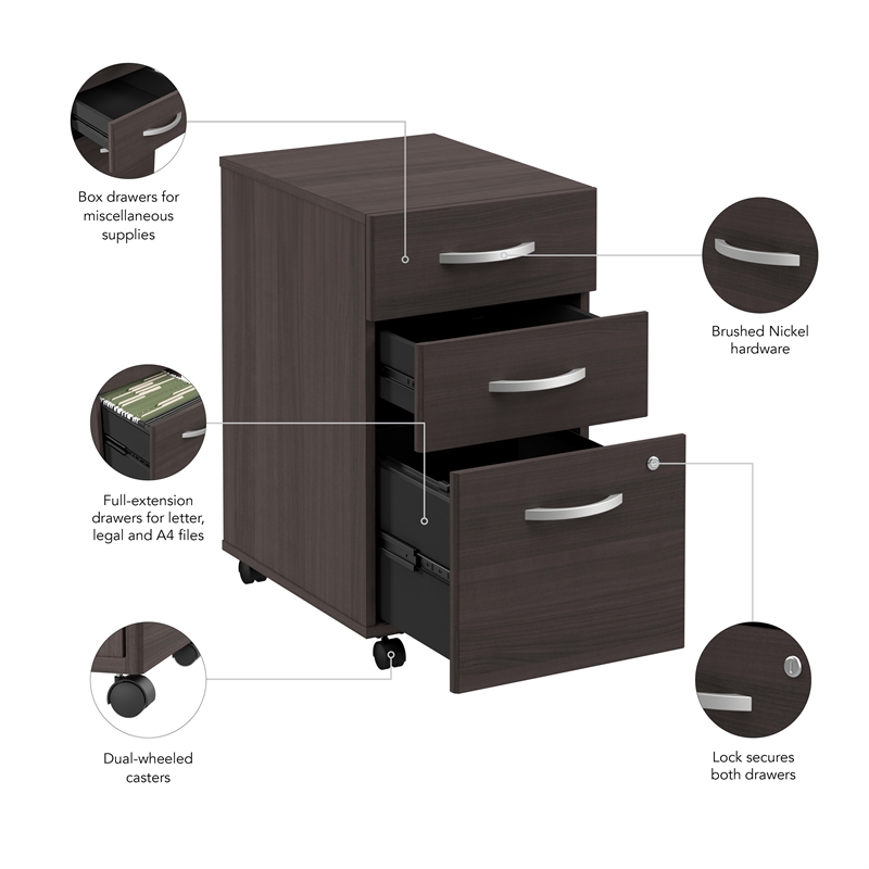 Arrive 3 Drawer Mobile File Cabinet in Storm Gray - Engineered Wood