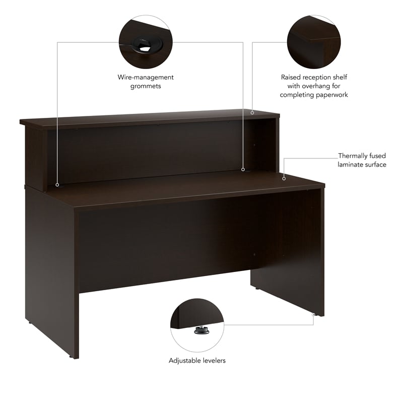 Arrive 60W x 30D Reception Desk with Shelf in Mocha Cherry - Engineered Wood