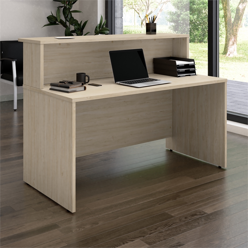 Arrive 60W x 30D Reception Desk with Shelf in Natural Elm - Engineered Wood