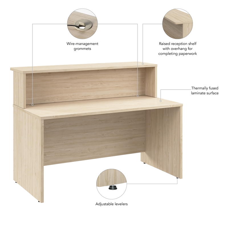 Arrive 60W x 30D Reception Desk with Shelf in Natural Elm - Engineered Wood