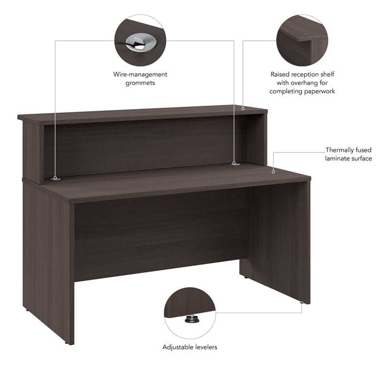 Arrive 60W x 30D Reception Desk with Shelf in Storm Gray - Engineered Wood